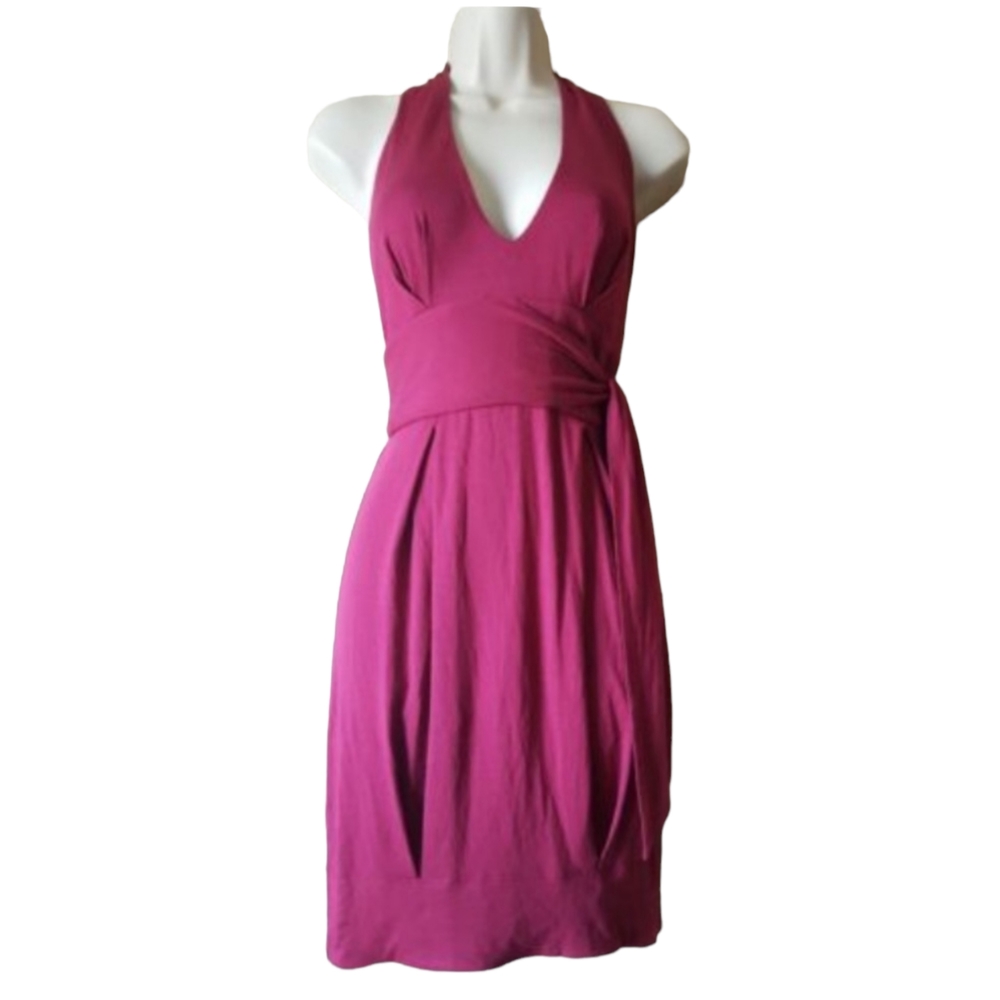LaRok Knit Halter Cut Out Pleated Mini Dress XS Red New